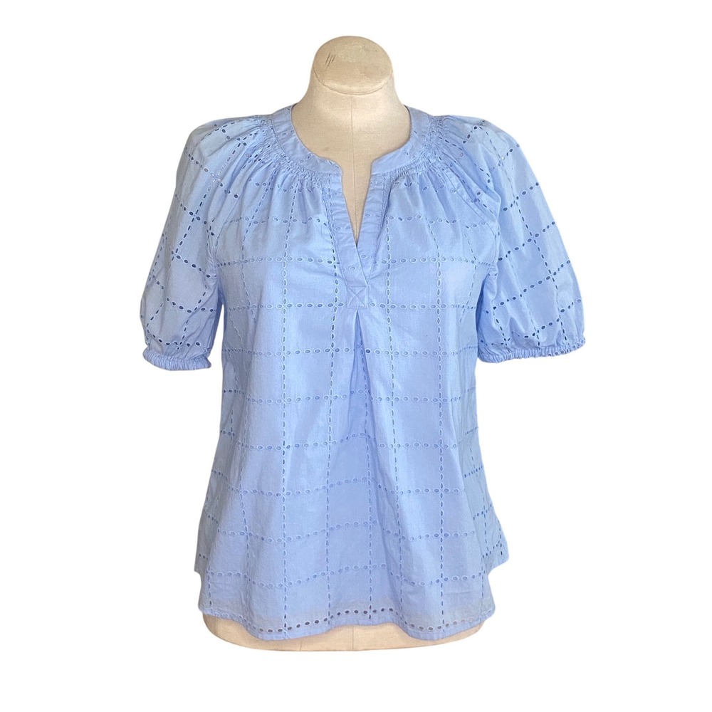 Crown & Ivy shirt Light Blue Eyelet Size M Cottagecore‎ prairie coastal boho
